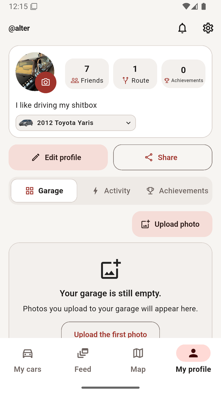 Perfil y garaje de un usuario de Revs