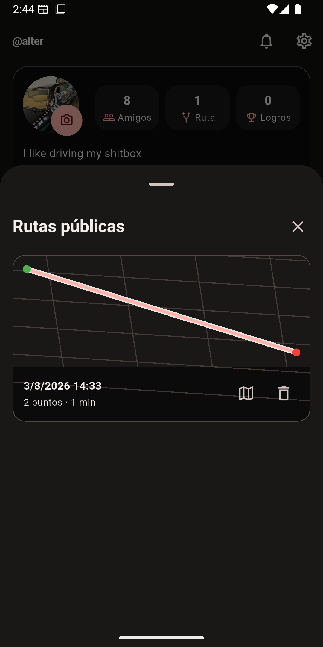 Listado de rutas guardadas en el perfil de Revs
